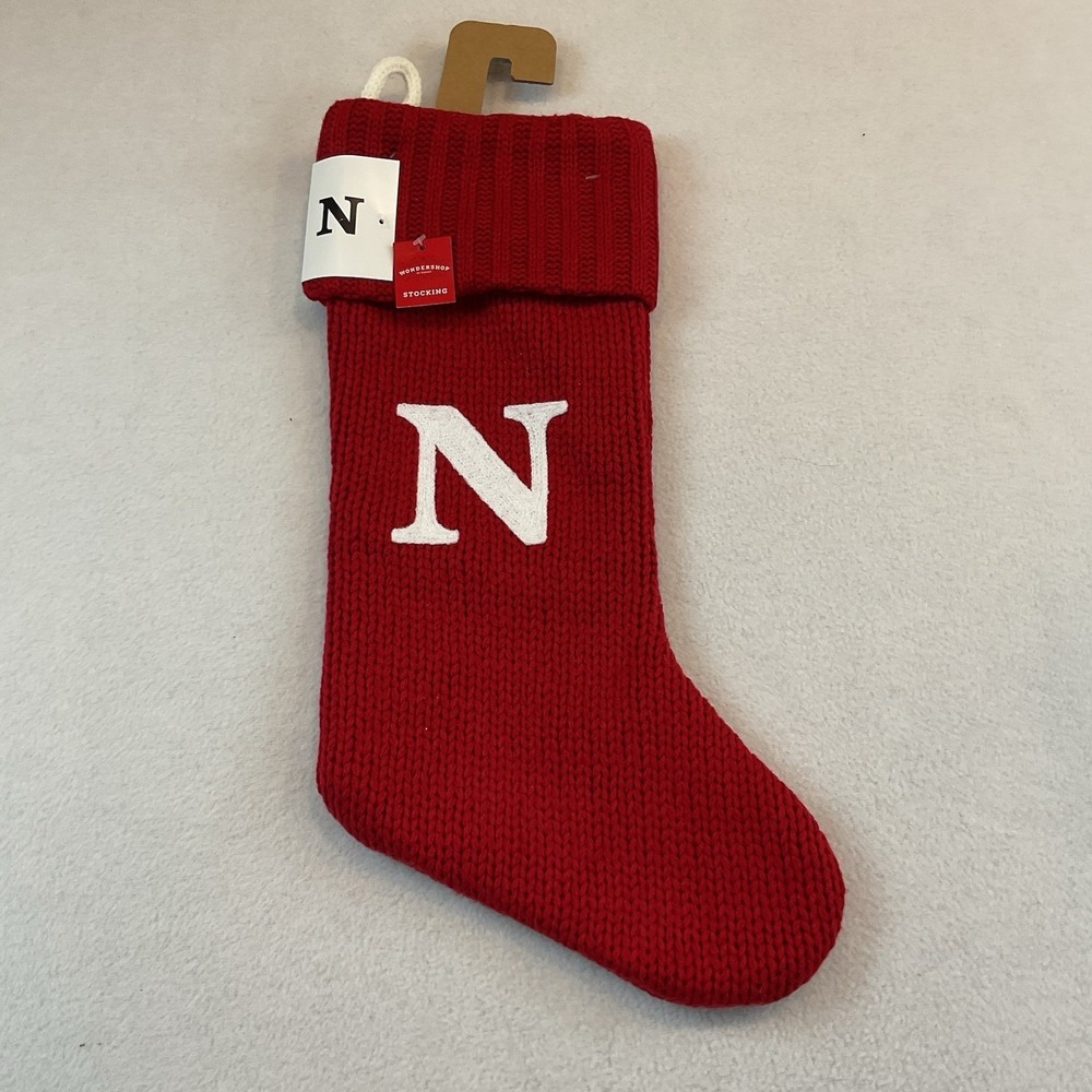 Wondershop Christmas Stocking Red Knit Monogram Initial N Target NEW